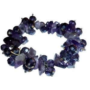Amethyst Chip‎ & Rhinestone Bead Stretch Bracelet Gemstone Healing Crystal Boho